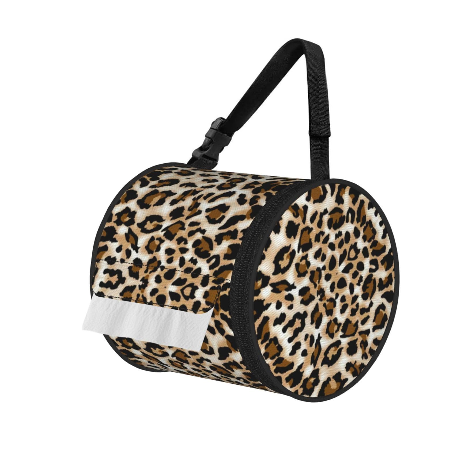 Leopard Printed Toilet Paper Holder Bag, Adjustable Strap Roll Paper Organizer for Car Kitchen Outdoor