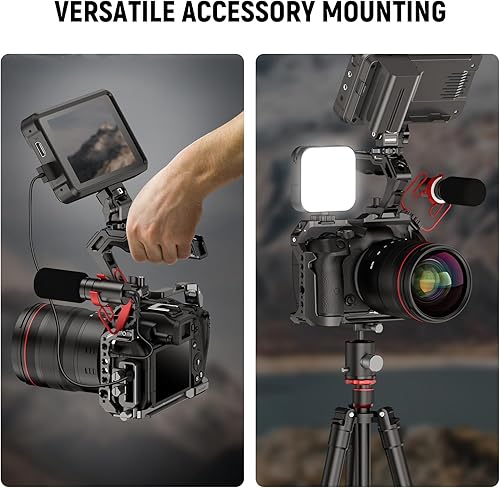 Miniatura 8 de NEEWER Jaula para cámara R7 compatible con Canon EOS R7, soporte de video de aluminio con abrazadera de cable HDMI, riel OTAN, zapata fría, ARRI de