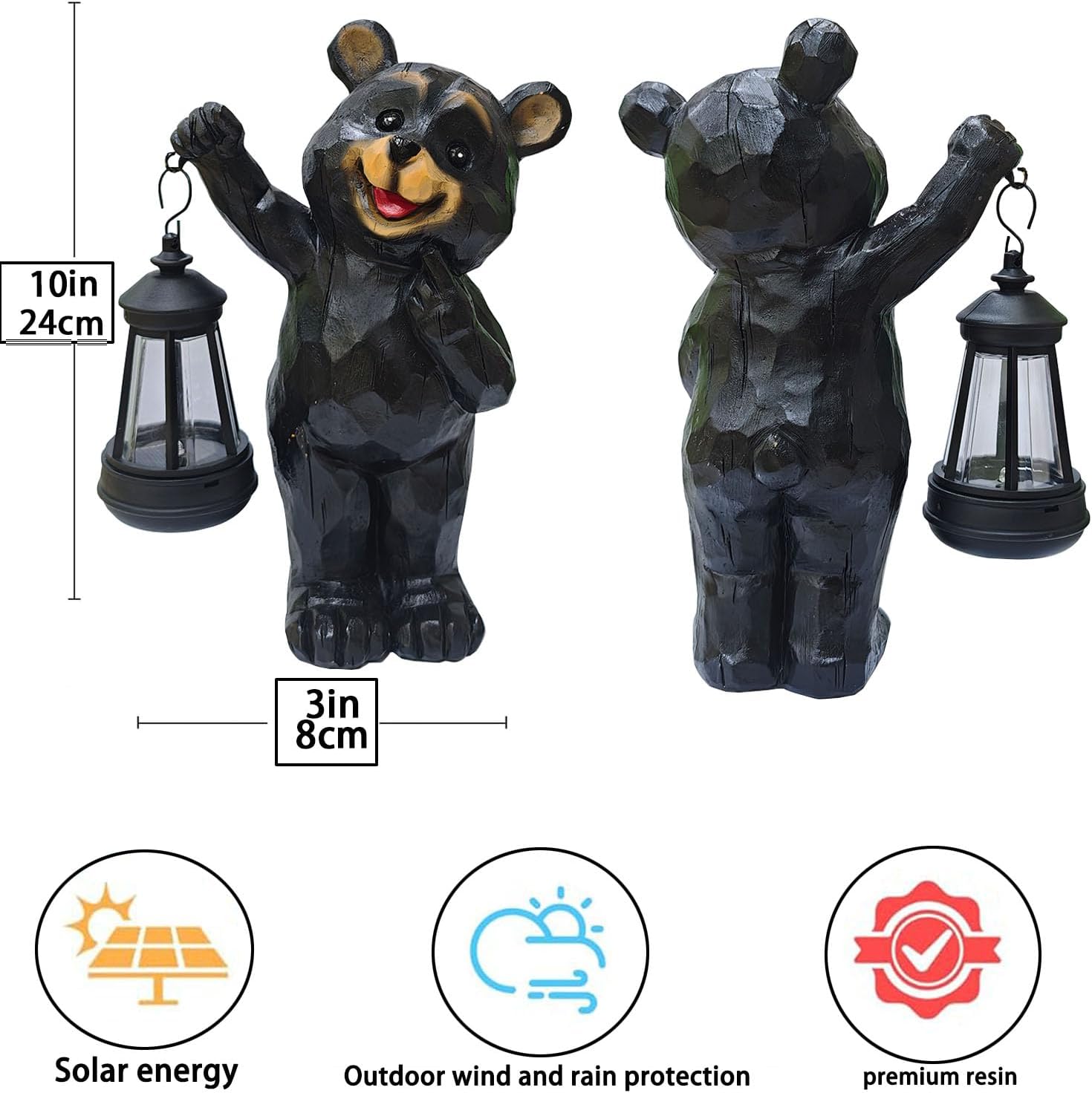 Garden Statues Bear Solar Figurine Lanterns Outdoor Waterproof Lights, Yard Decorations, Garden Decor Unique Birthday Housewarming Gifts for Mom, Resin Material, Hand-Painted