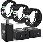 45W Chargeur Super Fast USB C,paquet de 3 USB C Bloc chargeur avec 10/10/6FT Type C câble charge rapide pour Samsung Galaxy S26 S25 Ultra S26+/S24/S23/S22/S21, Android, tablette Galaxy, iPhone 17/16/15 Pro Max