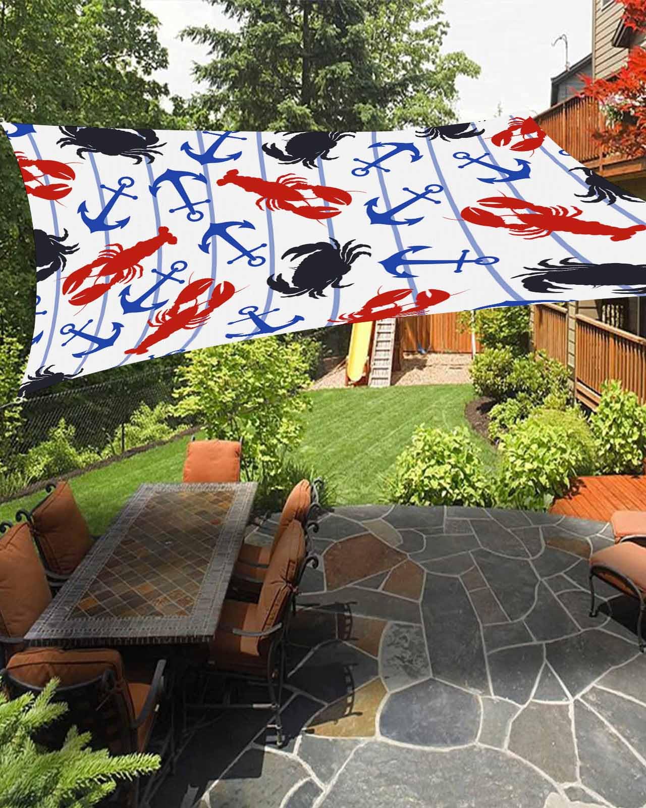 Boanket Sun Shade Sail 14' x 18', Blue Red Black Coastal Large Heavy Duty Outdoor Shades Sun Screen, Nautical Anchor Crab Lobster Shade Cloth for Patio Deck Terrace Garden Lawns Beach Backyard
