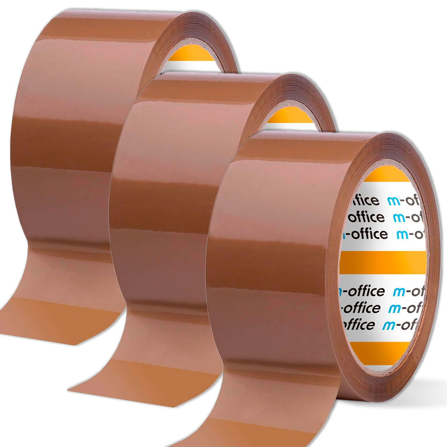 m-office Klebeband, braunes Klebeband, 36 mm x 66 m, 3 Stück, für Kartonverpackungen, Versand, Umzug und Handwerk, sichere und robuste Versiegelung
