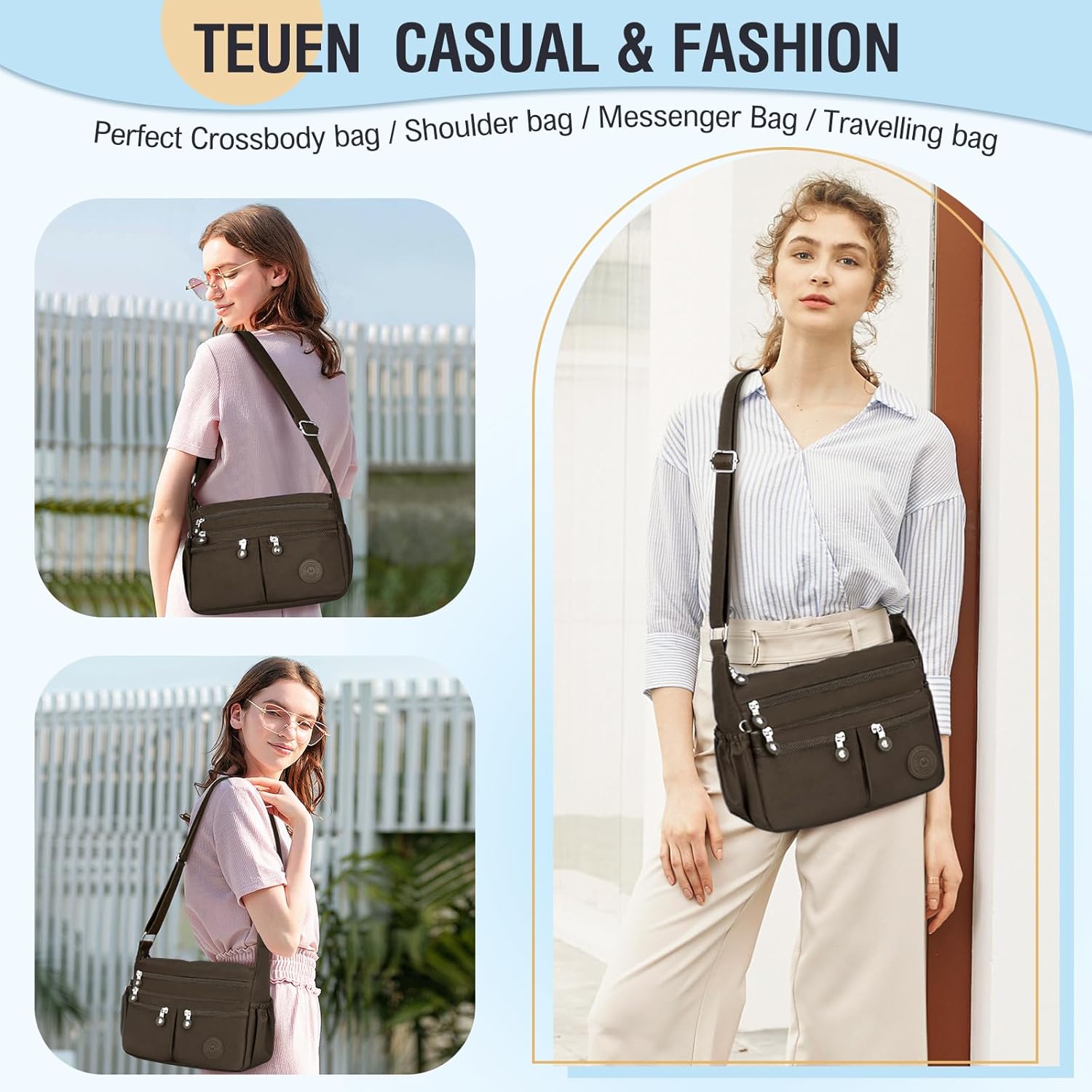 Nylon Crossbody Bags for Women Waterproof Lightweight Large Travel Purses Multi-Pocket Pocketbooks Shoulder Bag