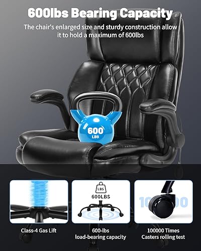 Miniatura 8 de Silla de oficina grande y resistente de 600 libras, silla de oficina grande y alta para personas pesadas, silla de escritorio ejecutiva con soporte