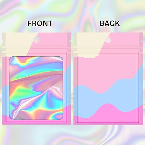 Miniatura 10 de 100 bolsas resellables con ventana transparente, bolsas de embalaje holográficas multicolor transparentes para pequeñas empresas, fiestas, bolsas