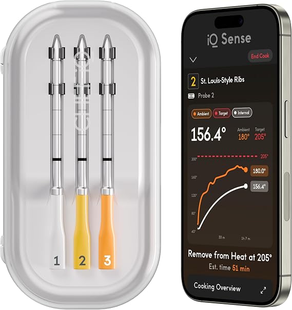 CHEF iQ Sense | Smart Wireless Meat Thermometer | 3 Ultra-Thin Probes | WiFi Unlimited Range | 1000F Heat Safe | 5 Sensors | BBQ, Grill, Oven, Smoker, Air Fryer | Gen3