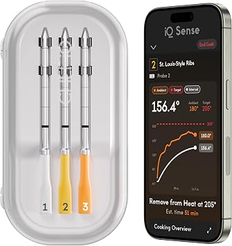 CHEF iQ Sense | Smart Wireless Meat Thermometer | 3 Ultra-Thin Probes | WiFi Unlimited Range | 1000F Heat Safe | 5 Sensors | BBQ, Grill, Oven, Smoker, Air Fryer | Gen3