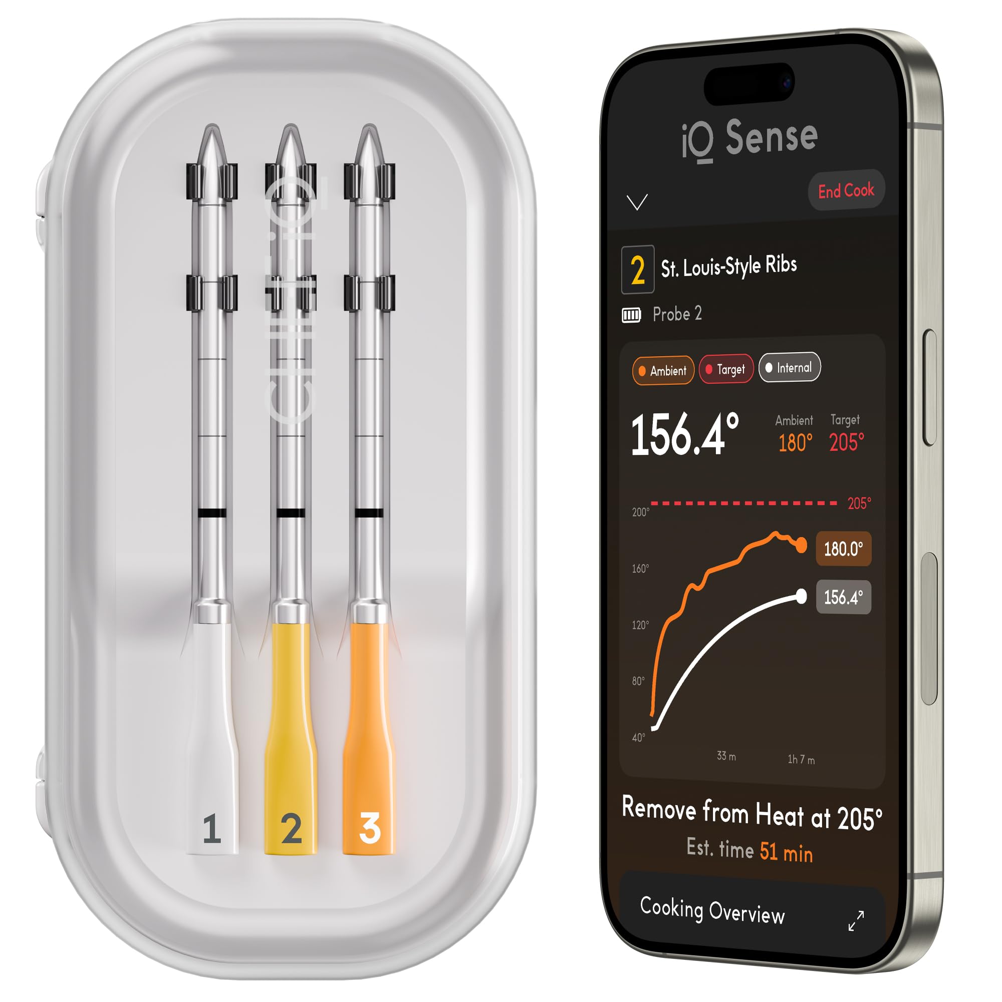 CHEF iQ Sense | Intelligentes kabelloses Fleischthermometer | 3 ultradünne Sonden | WiFi unbegrenzte Reichweite | 537.8 °C hitzebeständig | 5 Sensoren | BBQ, Grill, Ofen, Smoker, Luftfritteuse | Gen3