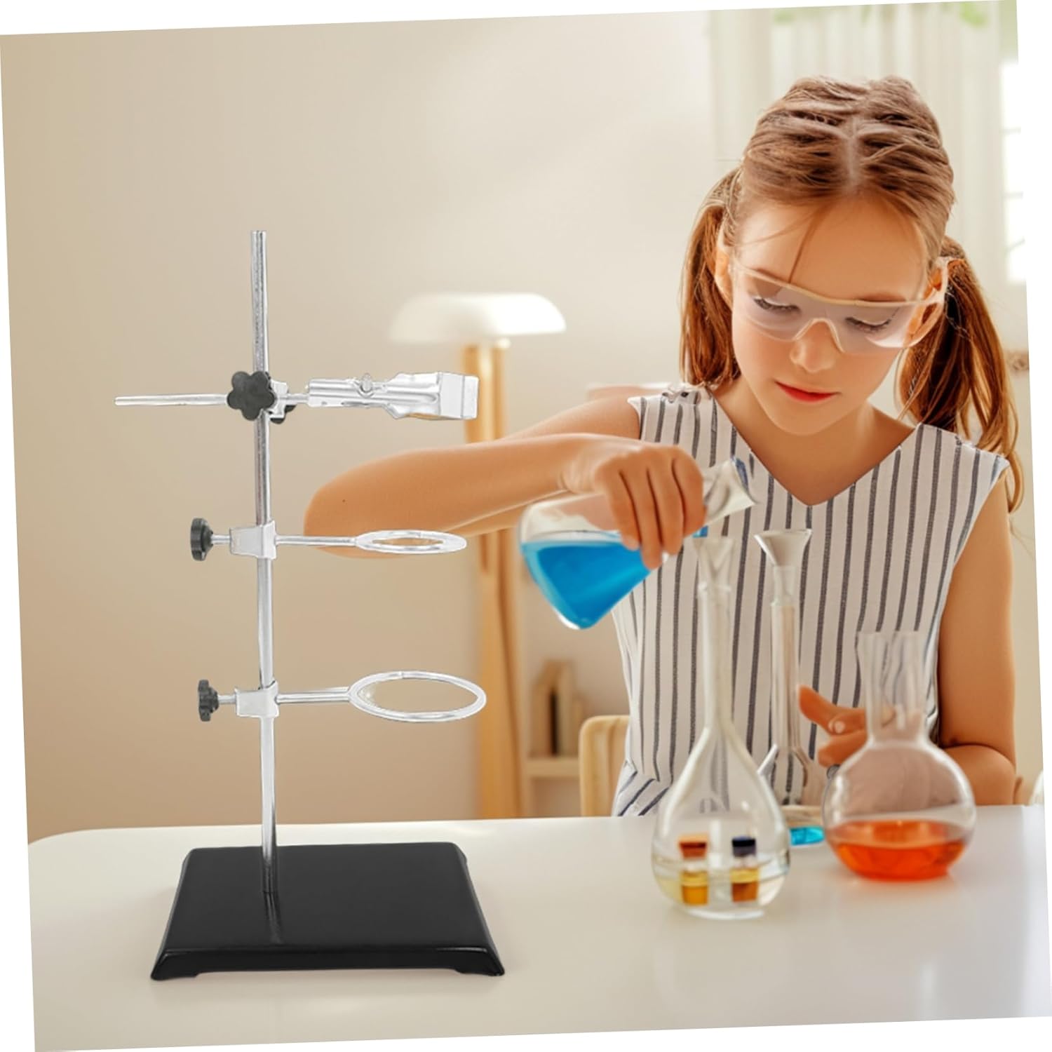MAGICLULU Adjustable Laboratory Ring Stand Kit with Heavy Duty Base and Flask Clamp for Secure Support Labs Factories Schools and Research Centers Black