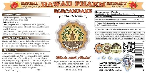 Miniatura 2 de HawaiiPharm Elecampane (Inula Helenium) Extracto Líquido 2 oz