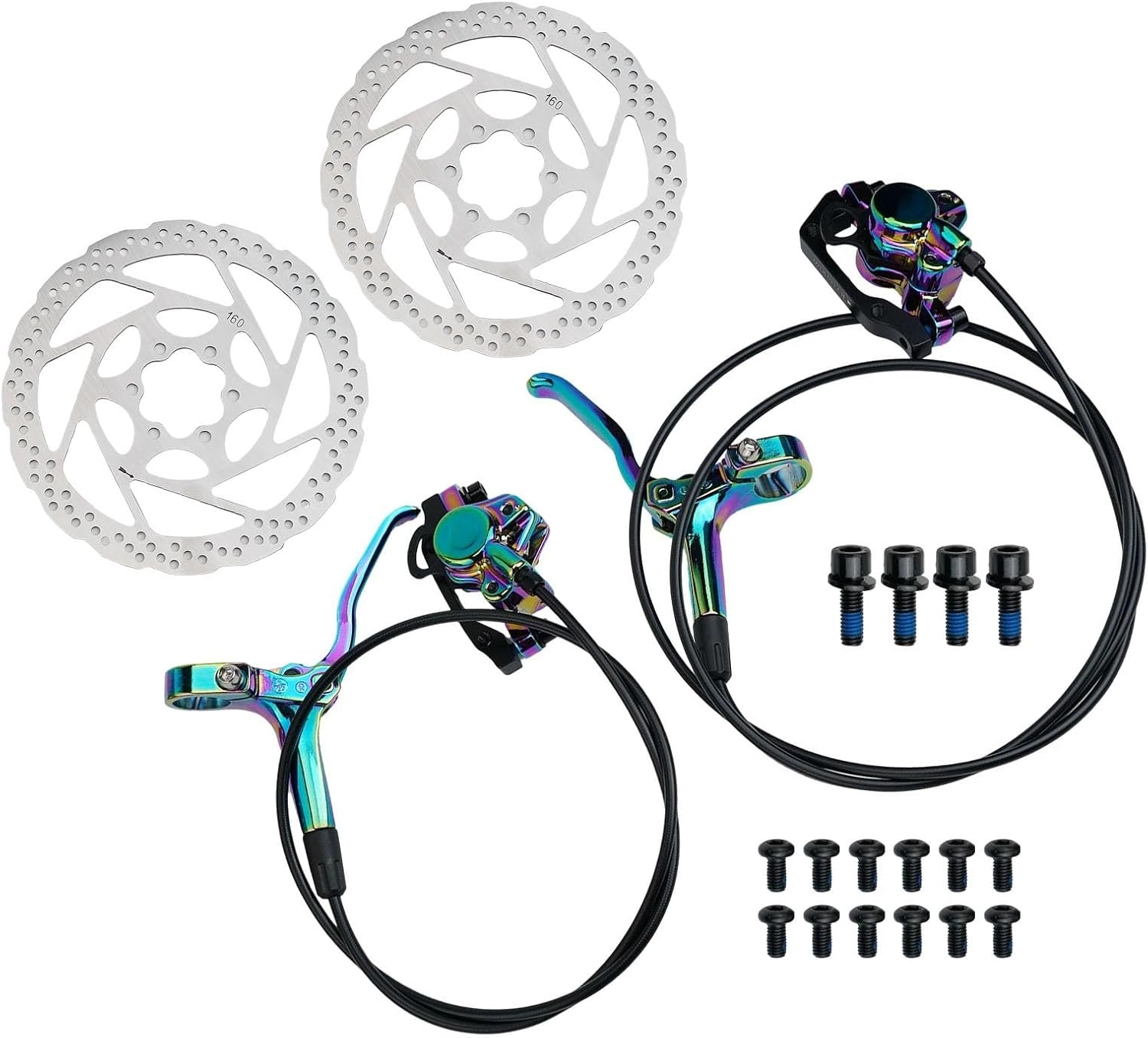 Hydraulic Disc Brake Set, Mountain Bike Double Piston Oil Brake Mt200 Brake Hydraulic Oil Brake Disc Brake MTB 2 Piston Front Left 800mm Rear Right 1600mm Aluminum Alloy Levers(Colorful)