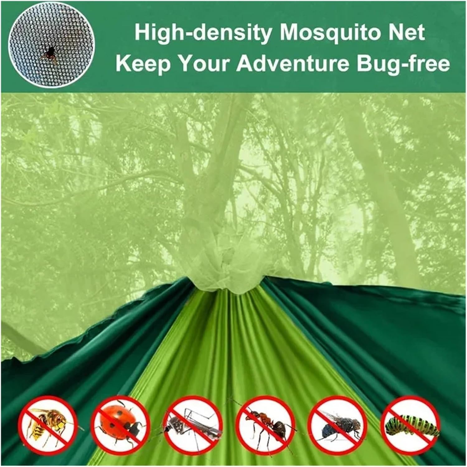 Hammock Camping Hammock with Net, Lightweight Portable Double Parachute Hammocks, High Capacity & Tear Resistance for Backyard,Hiking Camping Essentials (Color : Light Green and gree)
