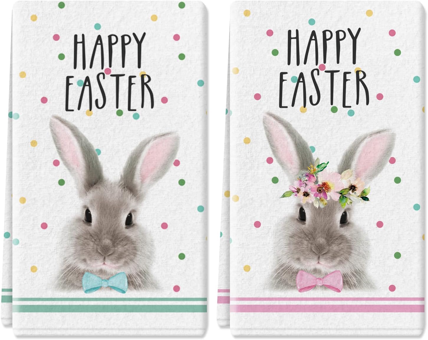 HIWX Easter Bunny Floral Decorative Kitchen Towels and Dish Towels, Easter Hand