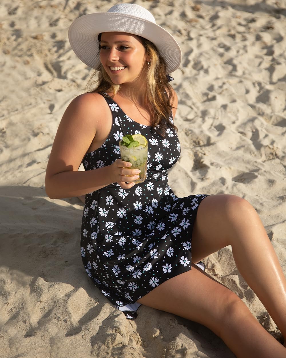 Septangle Women's One Piece Swimsuit High Waisted Ruffled Hem Swimdress Asymmetrical Swimwear for Big Busted Women - Image 5