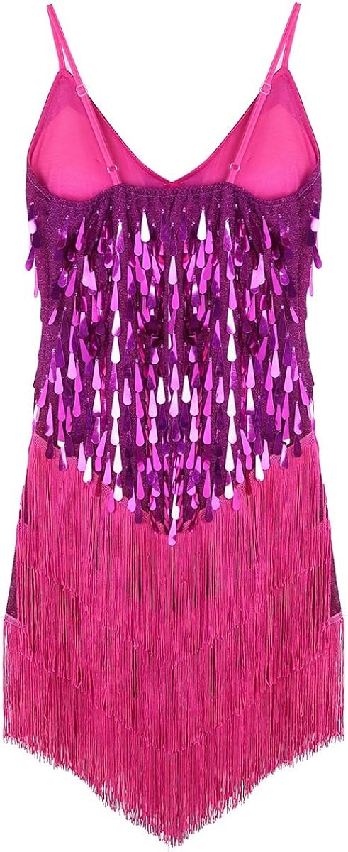 MSemis Women Sequin Sexy Fringe Latin Ballroom Samba Tango Dance Dress 1920s Flapper Cocktail Dress Rose One_Size : Clothing, Shoes & Jewelry