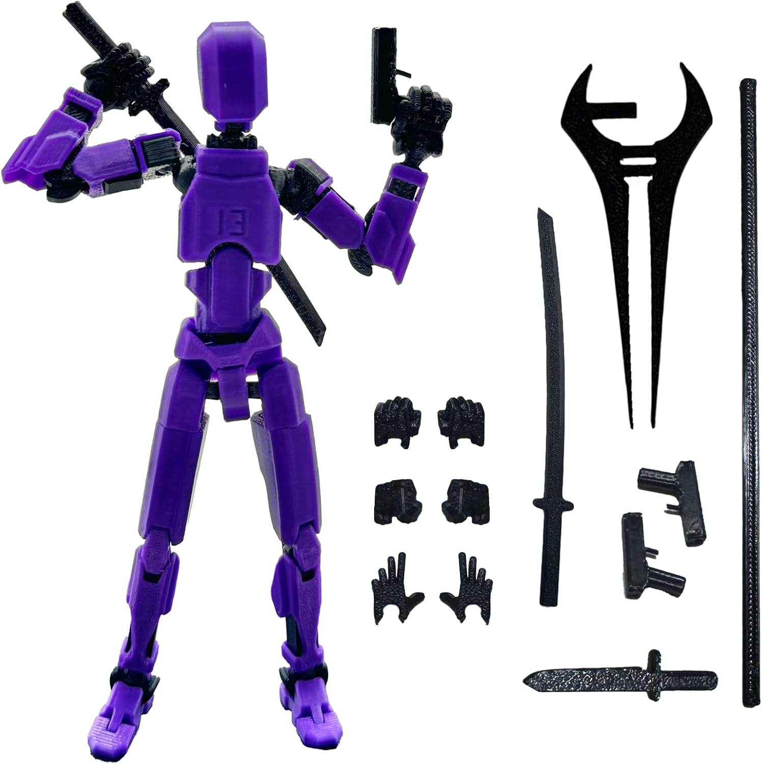 3D Printed 5.54-inch Multi-Jointed Action Figures Dummy13, Full Body Mechanical Movable Toy, Multiple Accessories, Hand Painted Figure, Desk Decoration, Creative Gifts (Purple)