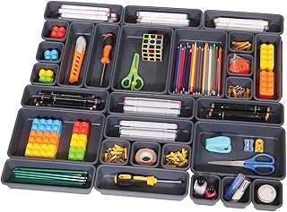 Set of 28 Interlocking Desk Drawer Organizer Tray Dividers Plastic Shall...