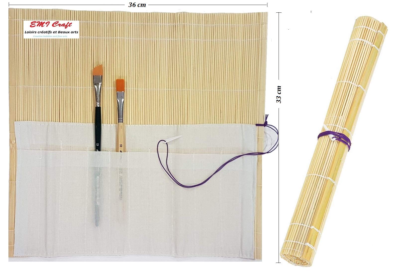 EMI Craft Bamboo Brush Mat, Bamboo Brush Case, Bamboo Roll Brush Kit, 33 x 36 cm