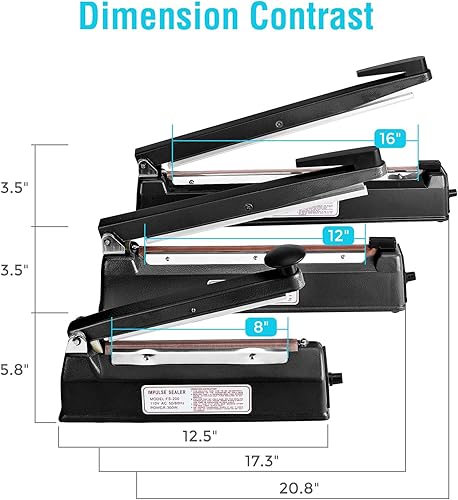 Vista 14 de METRONIC Sellador de impulso de 16 pulgadas, máquina selladora térmica manual para bolsas de plástico, selladores de bolsas retráctiles, máquina