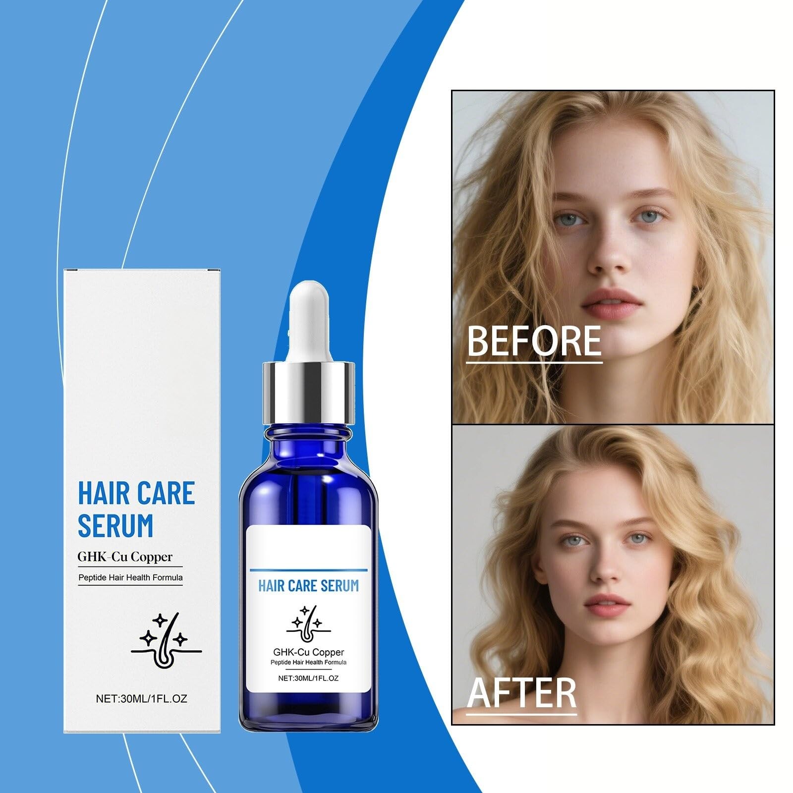 Hair Growth Serum， GHK-Cu Copper Peptide Hair Health Formula - Thicker Looking Hair, for Men & Women，30ml (2-Pack) - 2