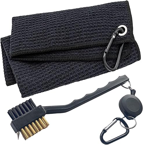 ATTRACTIVE Juego de toallas de golf, toalla de golf y un cepillo de golf, toallas de microfibra con patrón de gofre, cepillos de golf con clip de