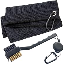 ATTRACTIVE Golf Towel Set Golf Towel Golf Brush Microfiber Waffle Pattern Towel Golf Brush with Heavy Duty Carabiner Clip Black |