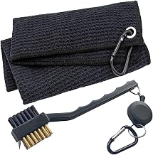 ATTRACTIVE Golf Towel Set, Golf Towel and a Golf Brush, Microfiber Waffle Pattern Towels