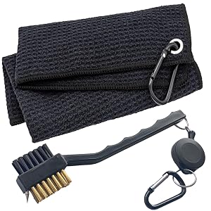 ATTRACTIVE Golf Towel Set Golf Towel and a Golf Brush Microfiber Waffle Pattern Towels
