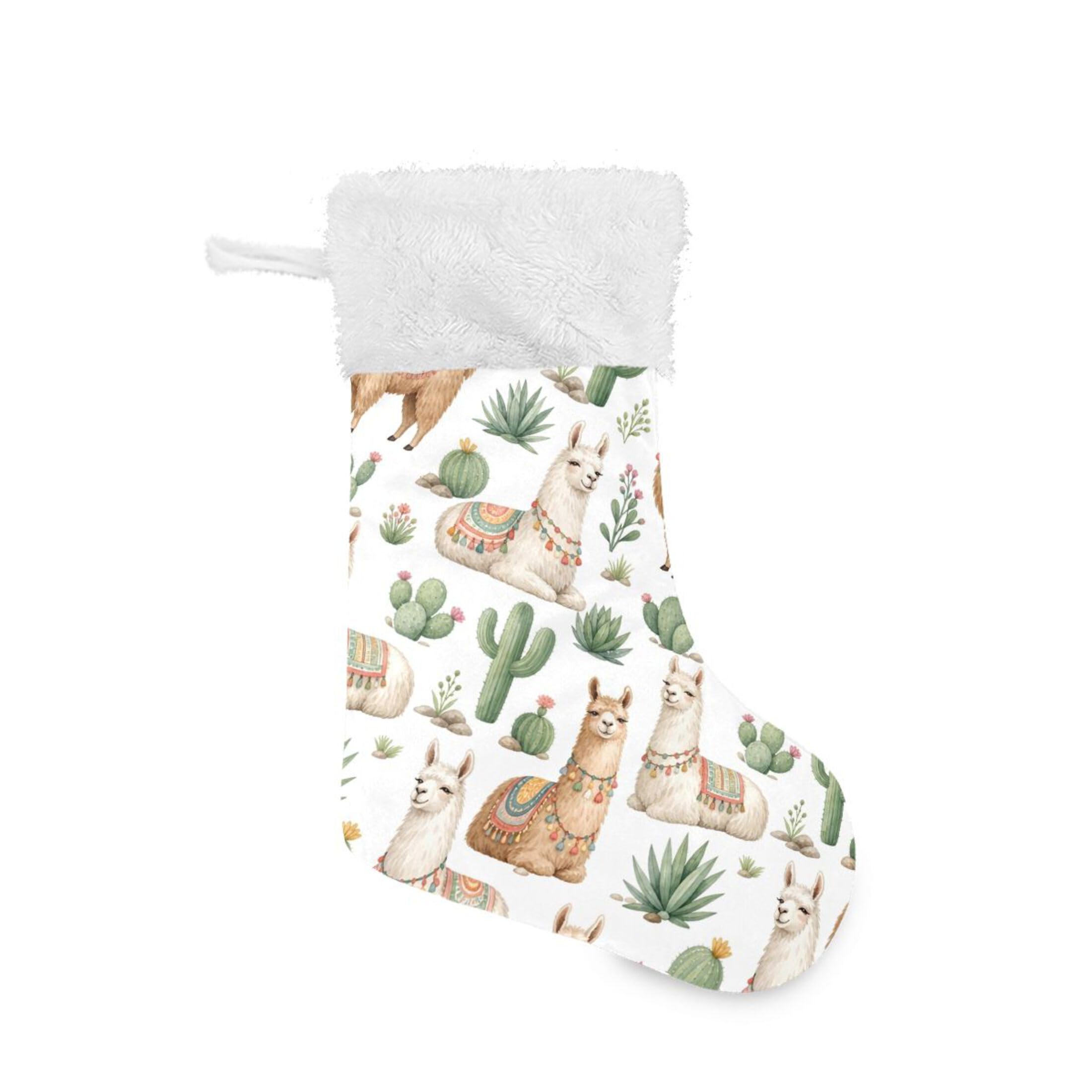 Fuauuyl Alpaca Christmas Stocking 18 In Xmas Hanging Stocking with Plush Cuff for Family Holiday Party Fireplace Decorations, 2 Pack