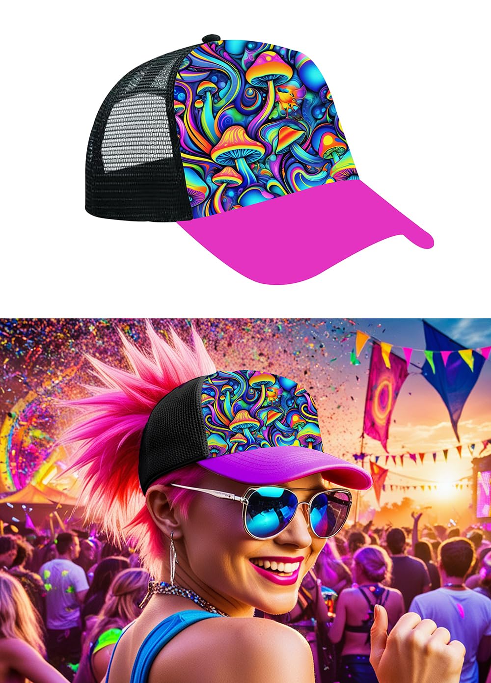 FIESTAS GUIRCA | Psychedelic Mushroom Cap Multicolour (One Size) - Fancy Dress Accessory for 80s Parties and Retro Celebrations - Ideal for Carnival and Halloween - Unisex - Multicolour