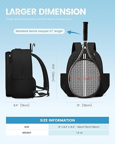 Miniatura 3 de Sucipi Bolsa de tenis, mochila cruzada acolchada para tenis, resistente al agua, para mujeres y hombres, adecuada para pickleball tenis, bádminton