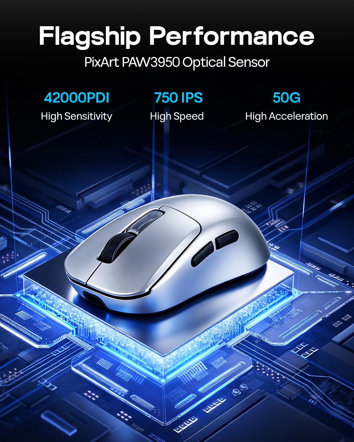 EPOMAKER NEX Pro Ratón Gaming Inalámbrico con Base de Carga RGB | Sensor PixArt PAW3950, 65g, Tasa de Sondeo de 8000Hz, 42K DPI, Tres Modos, Recargable y Software Online