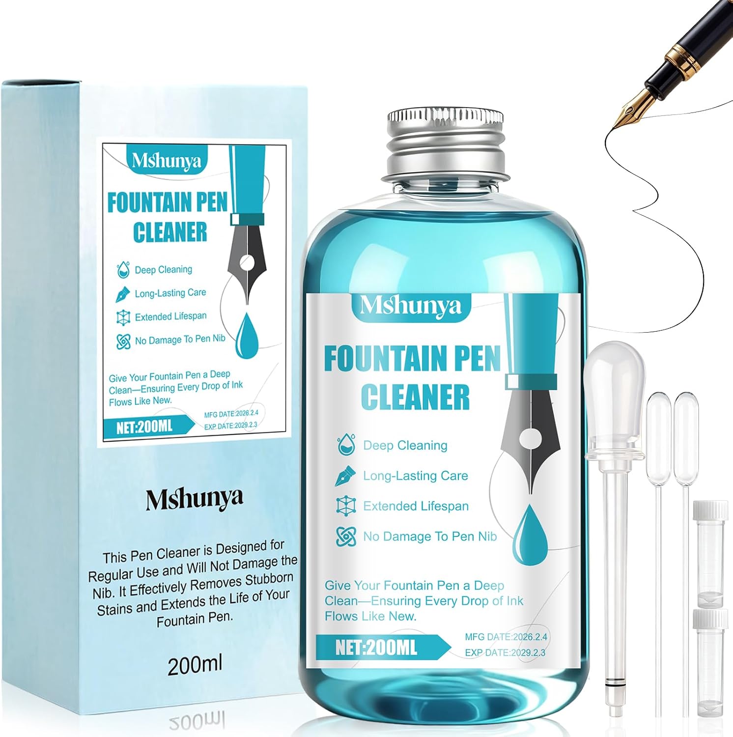 Fountain Pen Cleaning Kit, Effectively Unclogs Dried Ink Blockages, 6.67 Oz