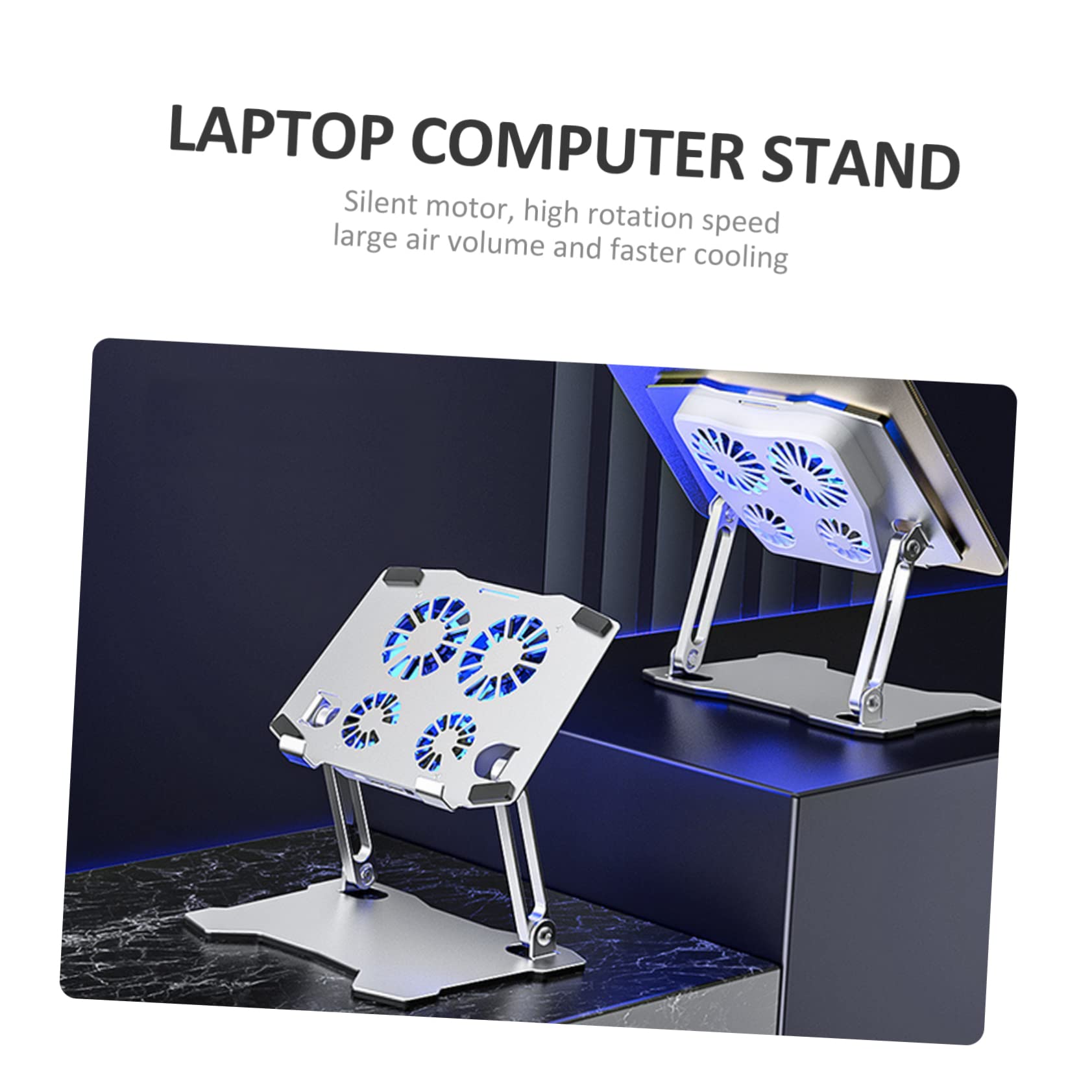 Happyyami Supporto per PC Portatile Regolabile 4 Ventole Silenziose, Base Antiscivolo in Silicone, Doppia Porta USB e Usb-c, Raffreddamento Rapido per Ufficio e Smart Working