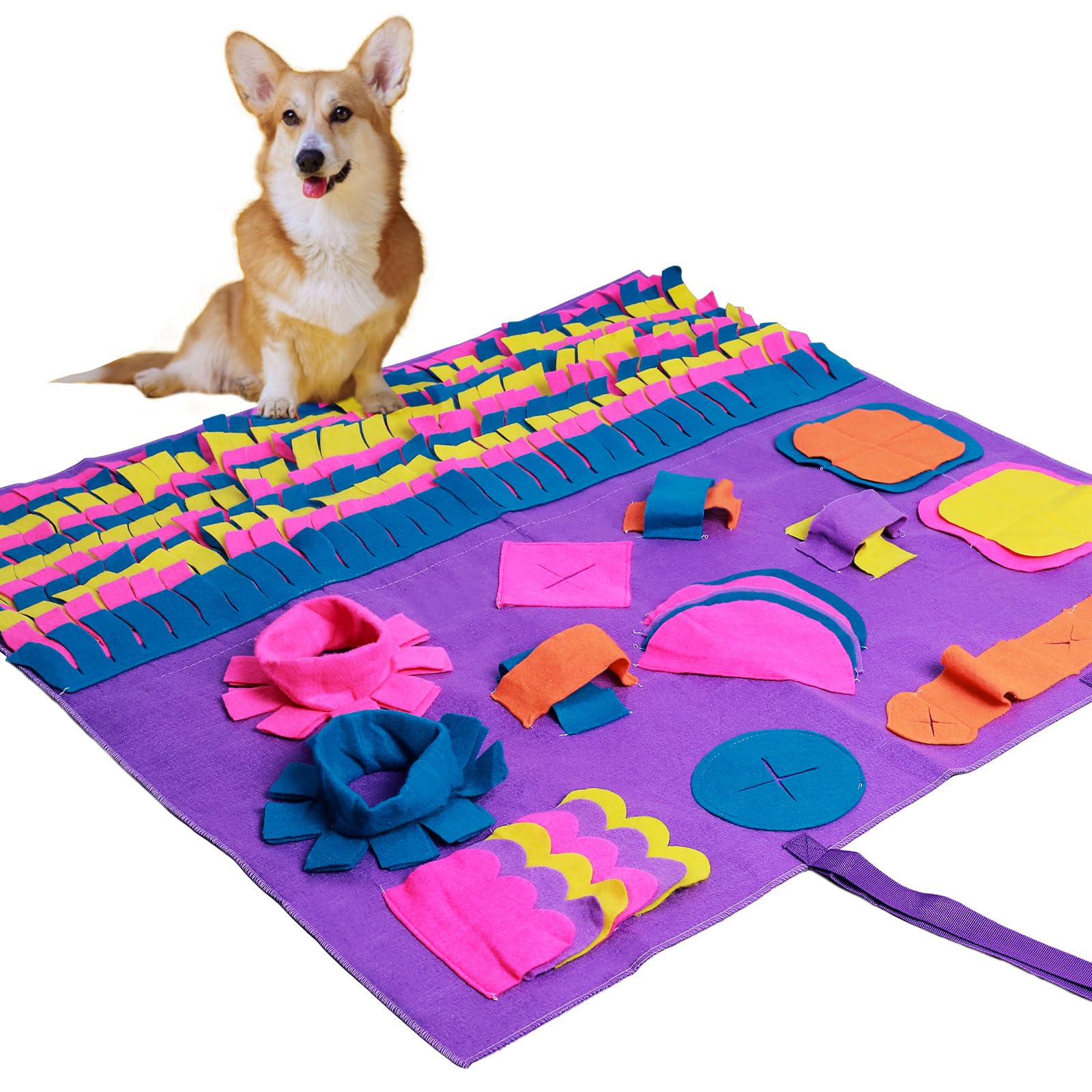 PJDH 35”x35” Snuffle Mat for Dogs, 3-in-1 Slow Feeder Mat with Anxiety Relief & IQ Training, Extra Large Felt Foraging Mat for Fast Eaters/Hyperactive Dogs/Puppies, Brain Stimulation Toy