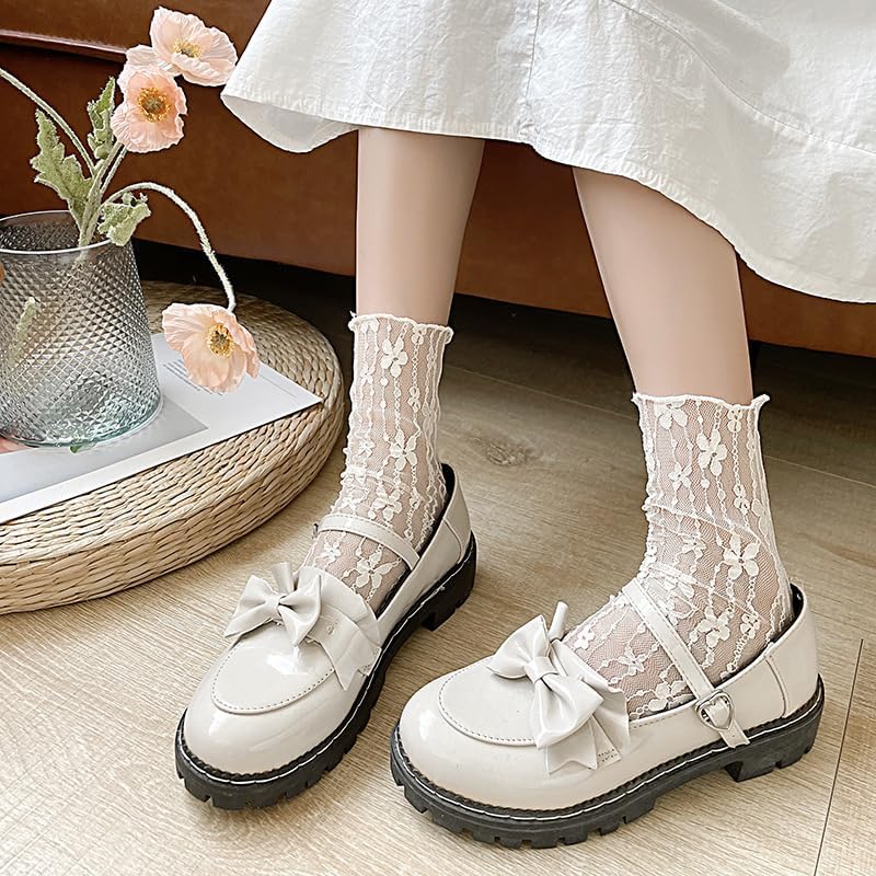 4 Pairs 4 Colors Sheer Slouch Socks, Lace Knee High Socks Fishnet Mesh Lace Hollow out Women Stockings for Women Girls Dress - Image 2