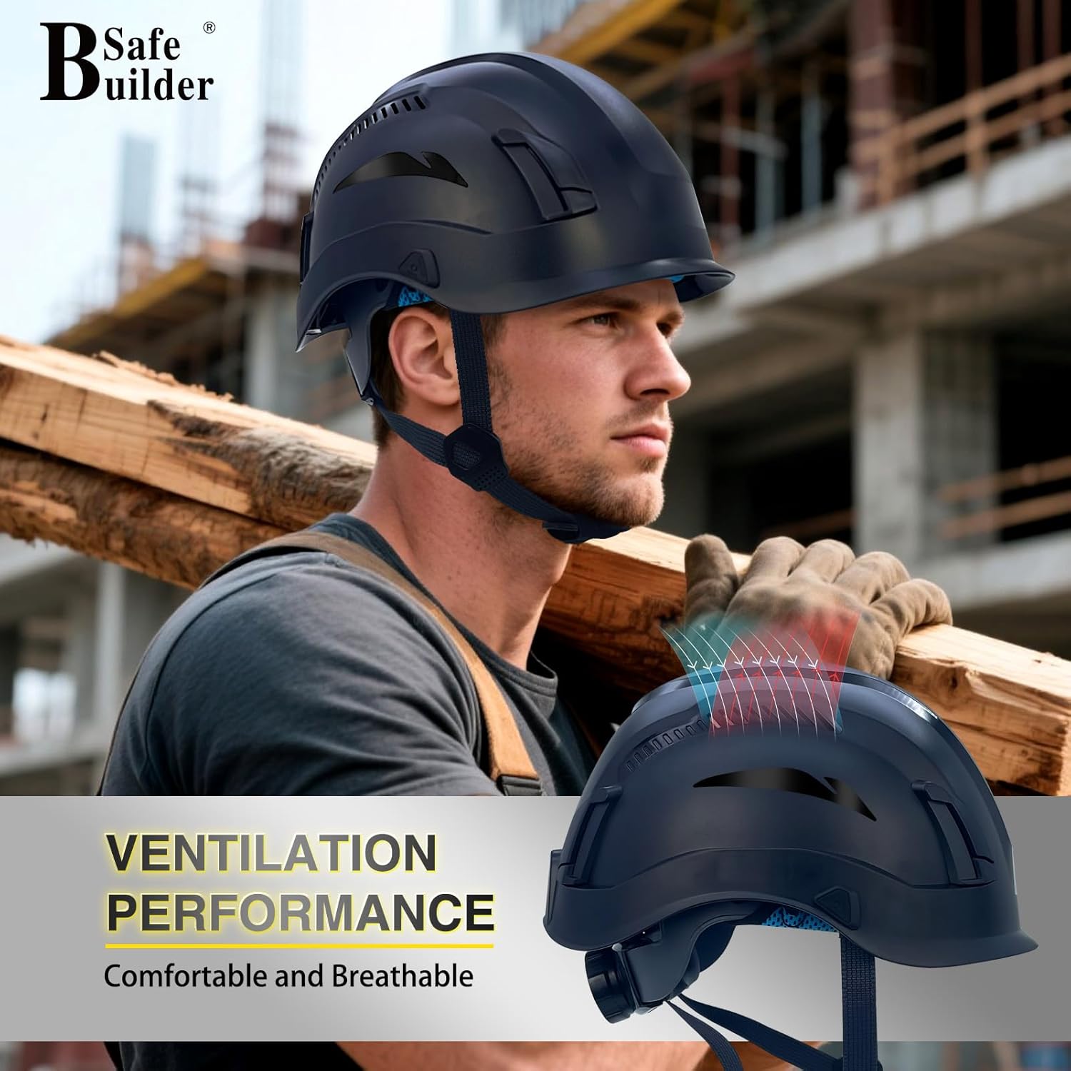 SAFEBUILDER Safety Helmet Hard Hats Construction Head Protection 6-Point Suspension Lightweight Work Outdoor,Industrial ANSI Approved