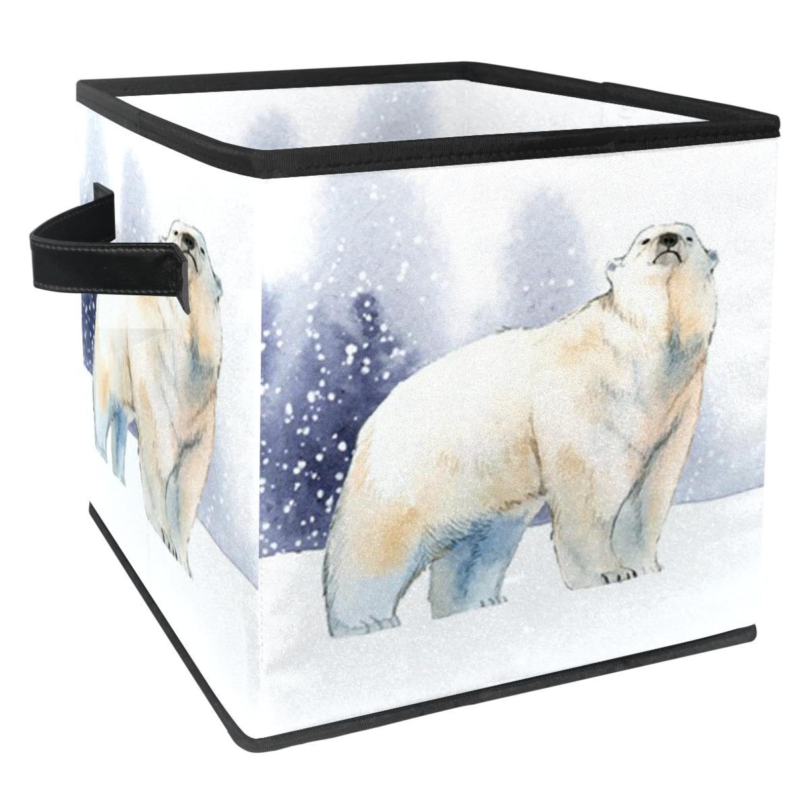 Boîte de rangement en tissu avec poignées au design ours polaire