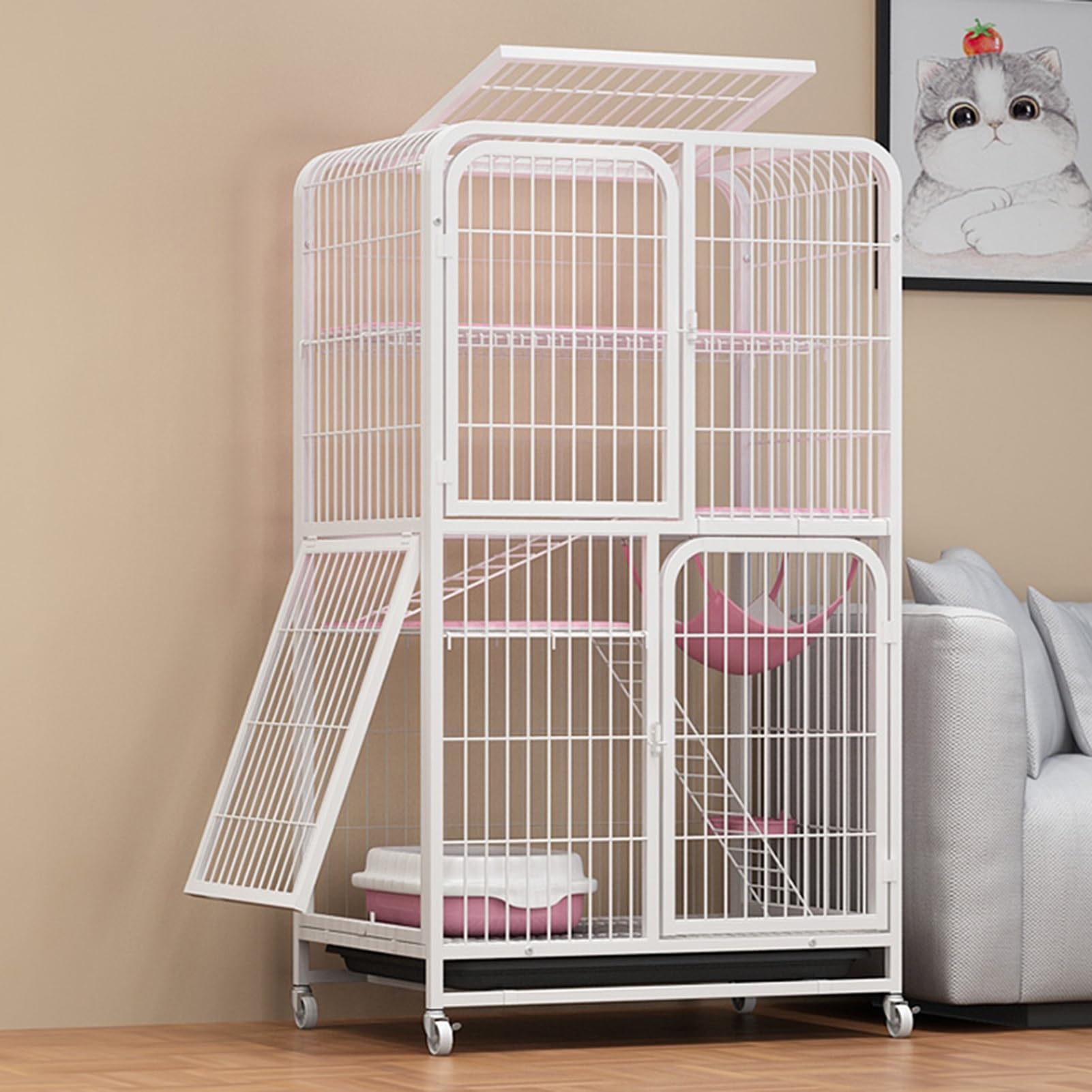 Catio enclos chat extérieur à 4 niveaux blanc 78x55x137cm