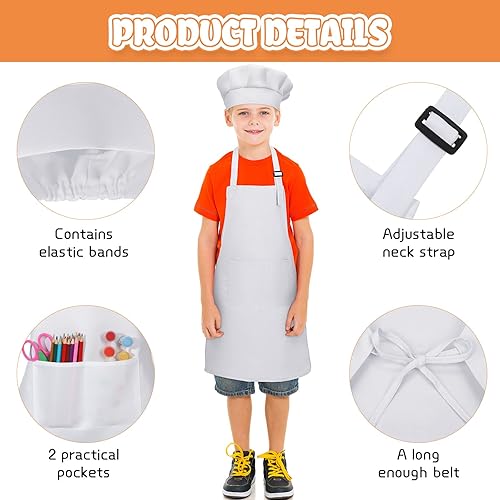 Miniatura 4 de Juego de 40 piezas de delantal de chef para niños y niñas, delantales de chef a granel para cocinar, pintura, delantal con babero para niños de 7 a