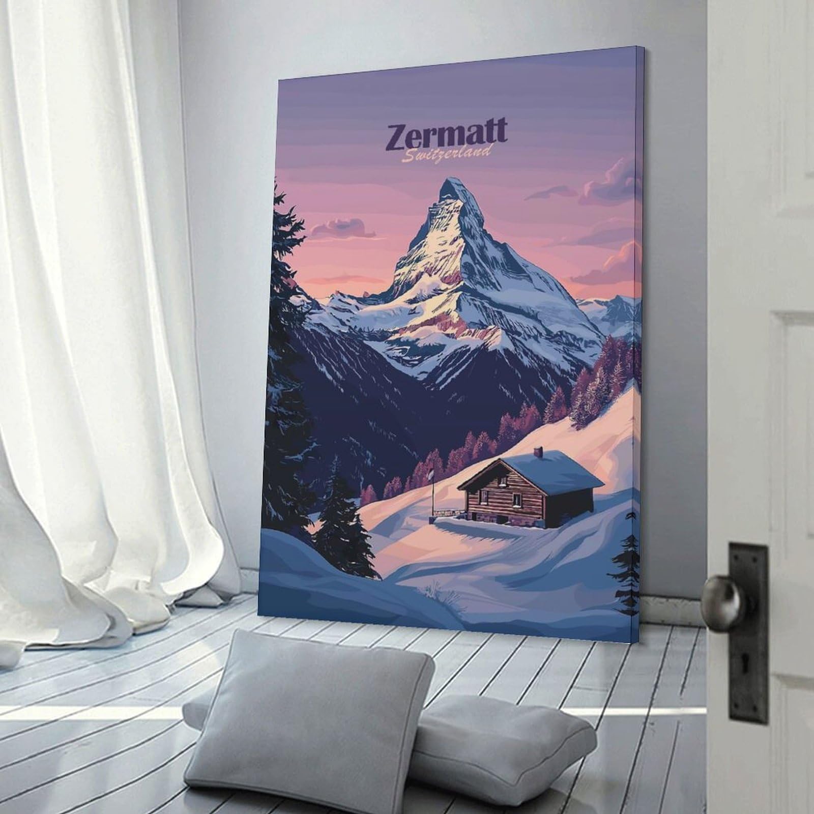 Junmoney Wall Picture Print Zermatt Switzerland Mountain View, 16x24inch(40x60cm), for Entryway, Lounge Links Or Small Walls, Home Artwork for First Impressions