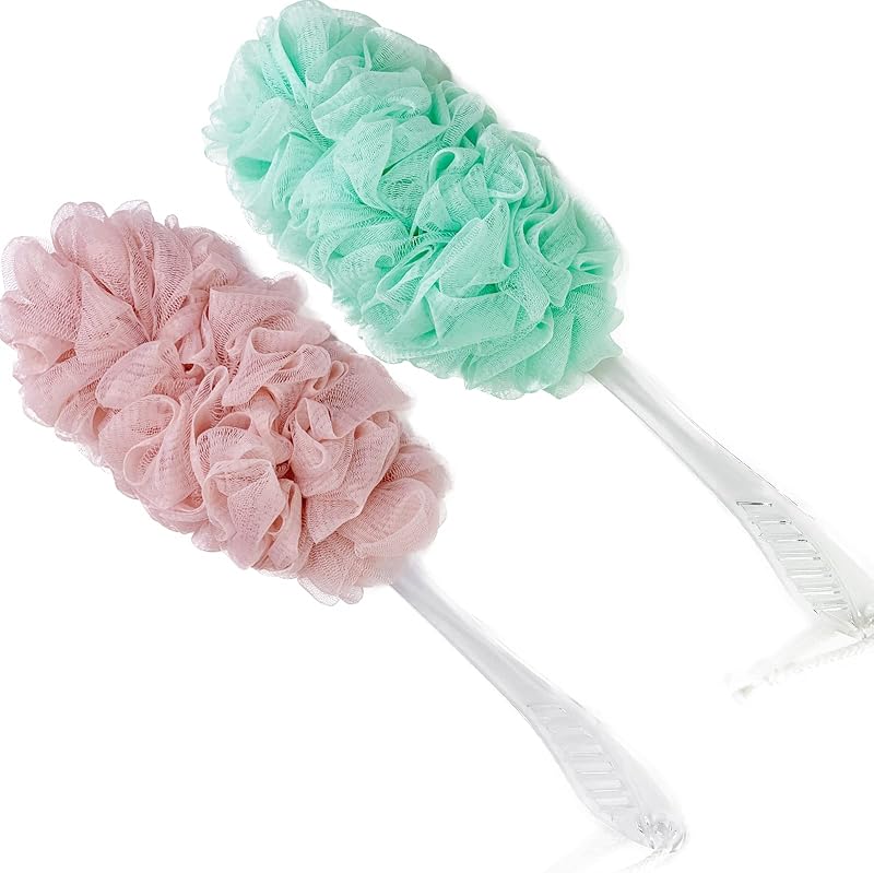 PPHAO BASIC Bucha corporal com cabo longo, verde e rosa – Pacote com 2