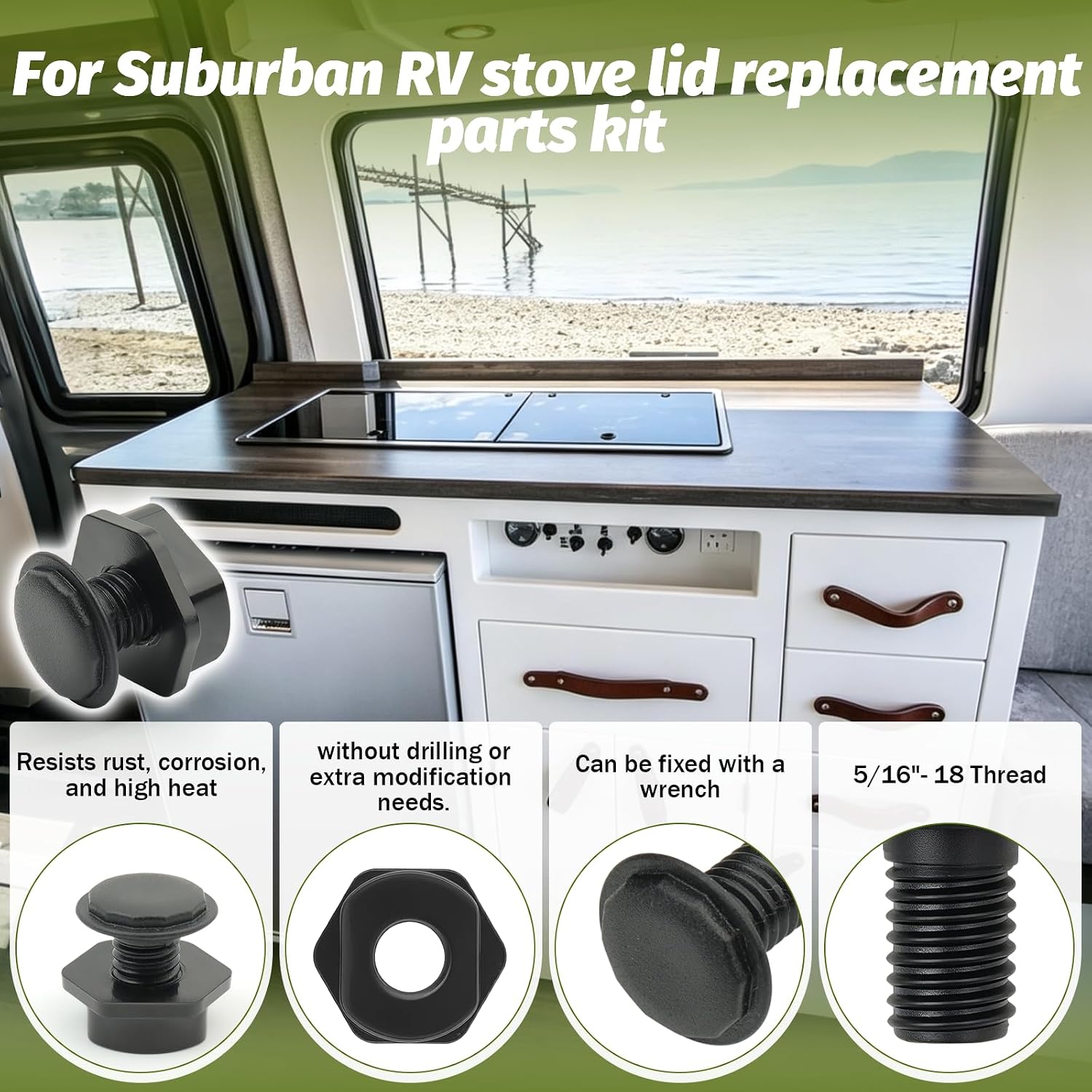 122022 & 122023 Stove Cover Hinge Bolt & Nut Kit, 5/16"- 18 Thread - 4 Pack