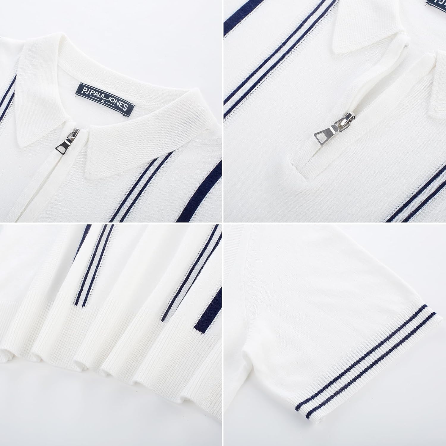 PJ PAUL JONES Mens Knit Polo Shirts Short Sleeve Quarter Zip Golf Shirt Vintage Shirts for Men - Image 5