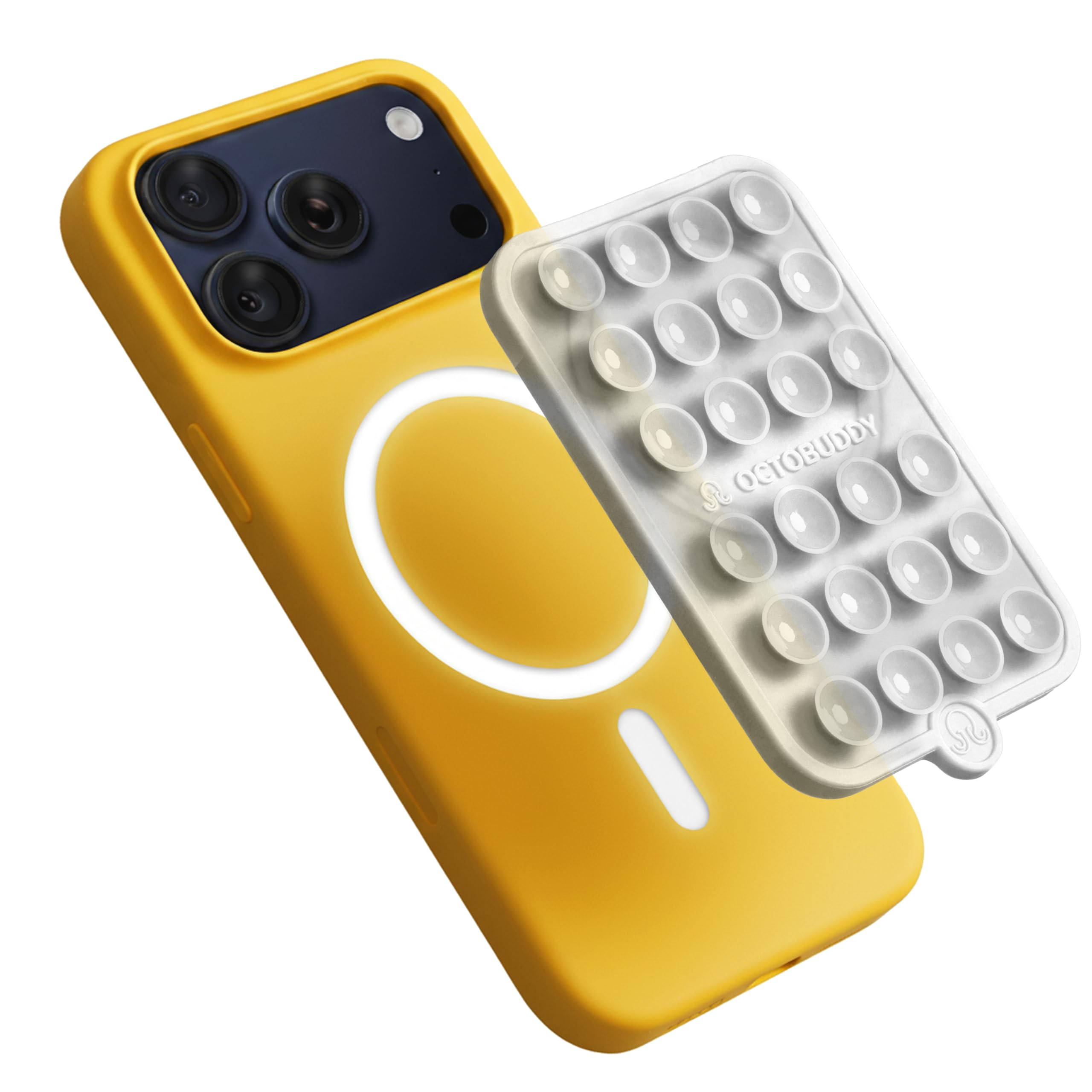 OCTOBUDDY Magnet - Magnetische Saugnapf-Handyhalterung - Magnet-kompatible Smartphone-Silikonhalterung - für freihändige Selfies und Videos - Zubehör für Content Creation - 66 x 99 mm, Transparent