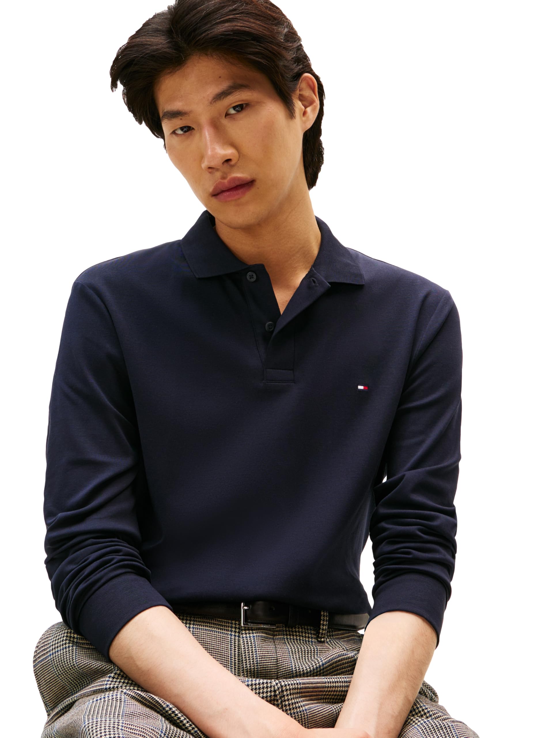 Tommy Hilfiger Herren Long Sleeve Casual Polo Shirts in Regular Fit with Liquid Cotton Lässiges Langarm-Poloshirt in normaler Passform mit flüssiger Baumwolle (1er Pack)