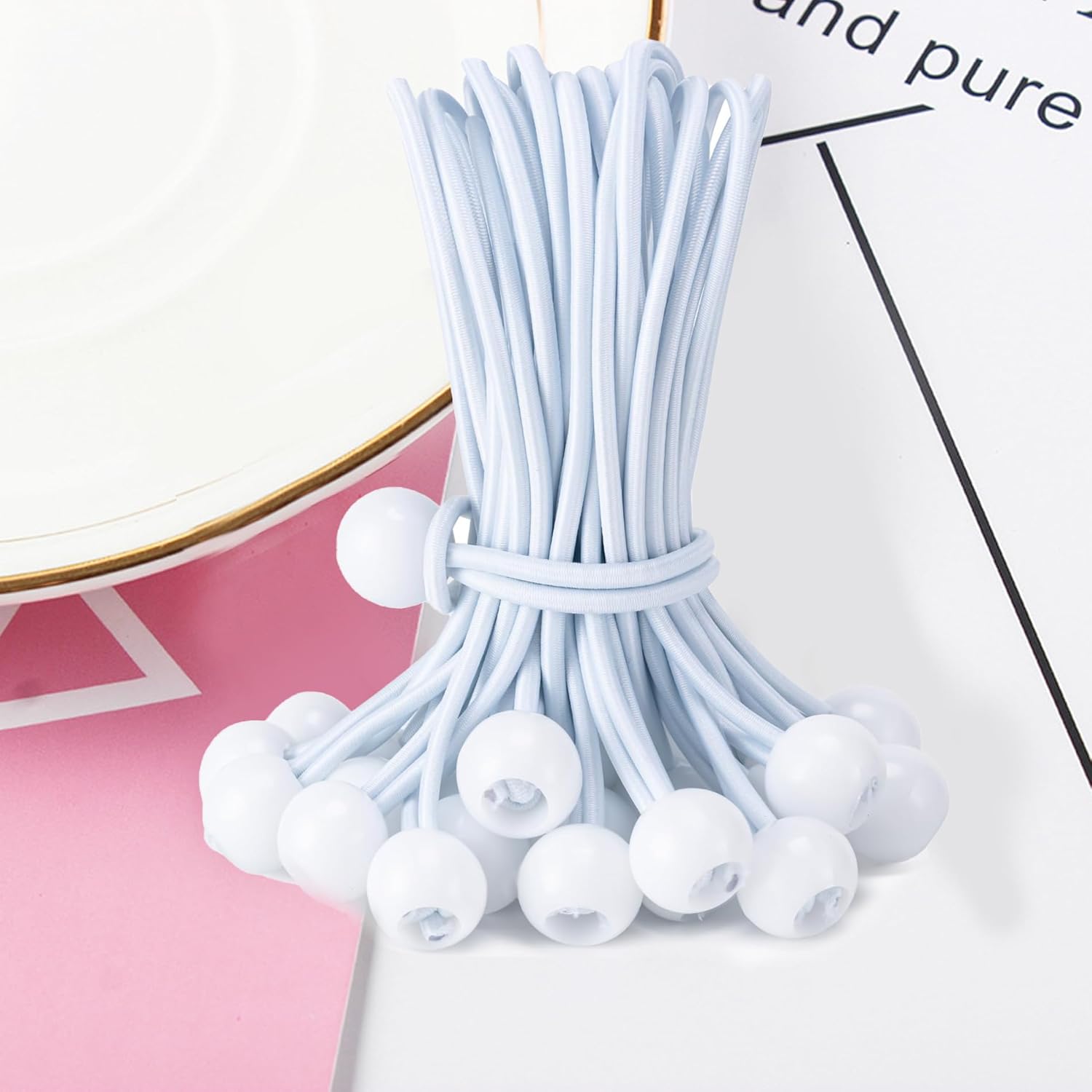 10-Pack 6" Heavy Duty Bungee Balls - Elastic Tie Downs for Tarps, Canopies & Camping Gear (White)
