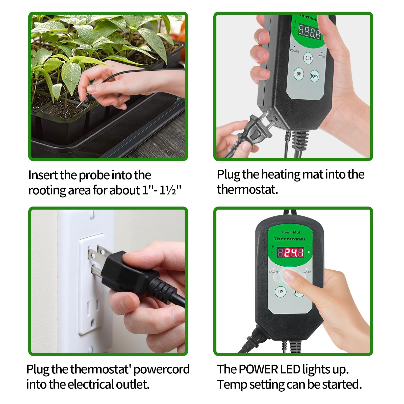 Sämling-Heizmatte und digitales Thermostat-Kombi-Set, MET-zertifizierte Pflanzen, Heizmatte, warme Hydrokultur, Keimung, Indoor-Gartenarbeit, Gewächshaus