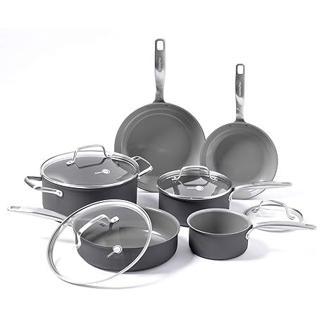 GreenPan Chatham Healthy Ceramic Nonstick, Cookware Pots and Pans Set, 10 Piece, Gray