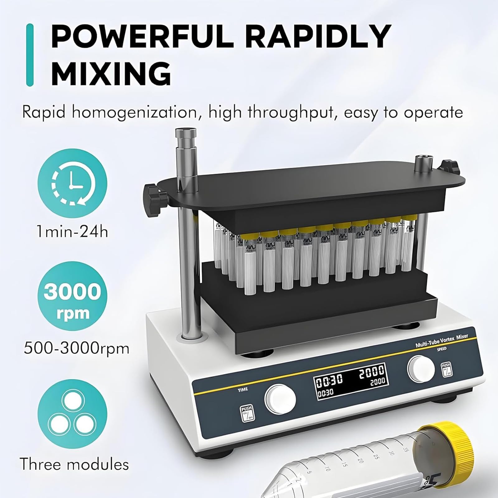 Vortex - Mezclador para laboratorio, ajustable 1500-3000 RPM, rango de oscilación horizontal de 4 mm para ciencia y análisis físico, mezcla y agitación